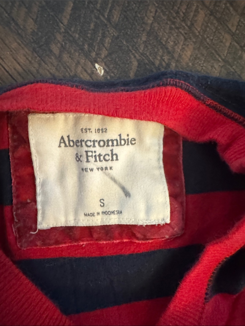 Abercrombie & Fitch Red and Navy Striped Long Sleeve Tee - Picture 3 of 4